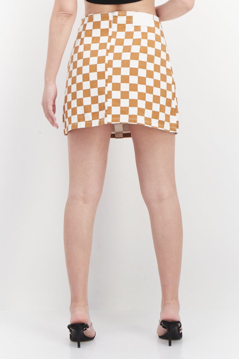GLAMOROUS Women Checkered Demin Mini Skirt, White - Image 4